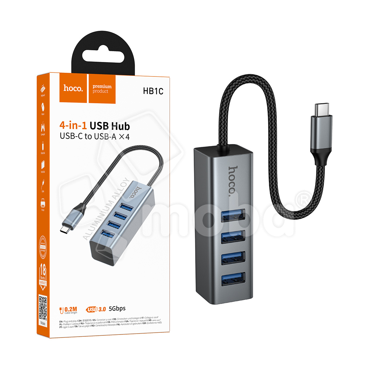 Адаптер Type-C + 4xUSB 3.0 Hoco HB1C Серый