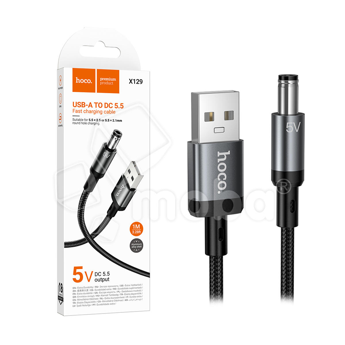 Кабель USB - DC 5.5 Hoco X129 (оплетка нейлон, 1 м) Черный
