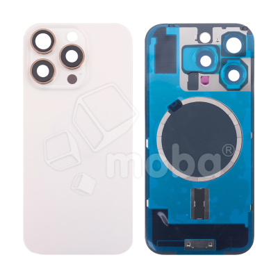 Задняя крышка для iPhone 16 Pro (A3293) в сборе со стеклом камеры Бежевый (стекло, монолит, MagSafe, логотип) - Премиум