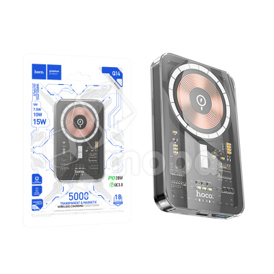 Внешний Аккумулятор (Power Bank) Hoco Q14 5000 mAh (20W, PD, беспроводная зарядка 15W, Magsafe, Type-C, LED дисплей) Черный