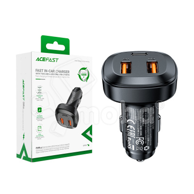 Автомобильное зарядное устройство USB/Type-C Acefast B9 (66W, QC3.0, PD, 1Type-C, 2USB) Черный