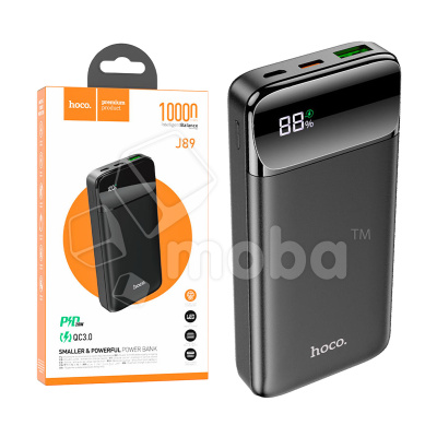 Внешний Аккумулятор (Power Bank) Hoco J89 10000 mAh (20W, QC3.0, PD, MicroUSB, Type-C, LED дисплей) Черный