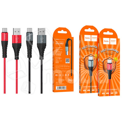 Кабель USB - Type-C Hoco X38 (3А, оплетка нейлон) Черный
