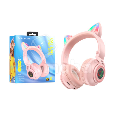 Беспроводные наушники Bluetooth Borofone BO18 Cat Ear (накладные, кошачьи ушки) Розовый