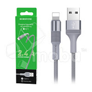 Кабель USB - Lightning (для iPhone) Borofone BX21 (2.4A, оплетка ткань) Серый